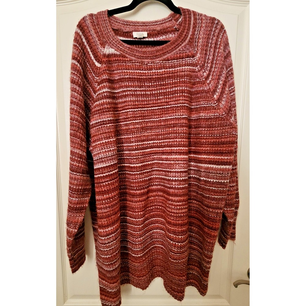 a.n.a Women's 3X Red White Striped Knit Crewneck Pullover Sweater Relaxed Fit